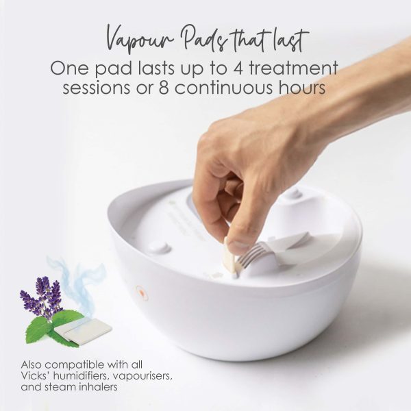 Vapour Pads that last. One pad lasts up to 4 treatment sessions or 8 continuous hours. Also compatible with all Vicks’ humidifiers, vaporisers, and steam inhalers.