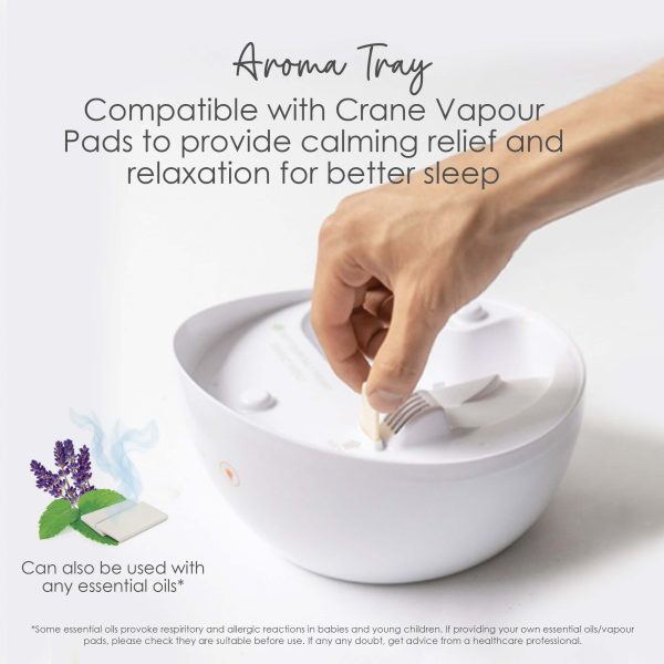 Aroma tray is compatible with Crane Vapour Pads to provide calming relief and relaxation for better sleep. Can also be used with essential oils.